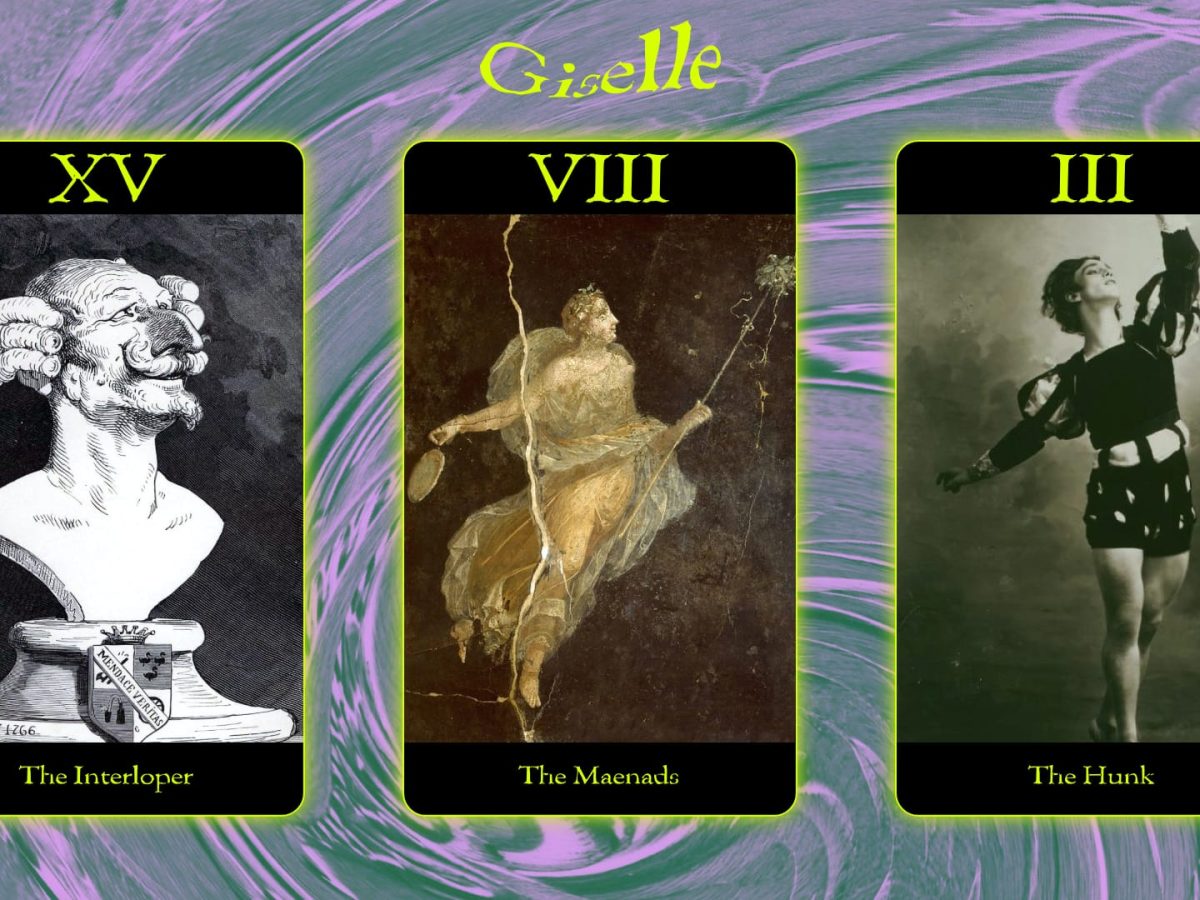 A series of 3 imaginary tarot cards, each depicting a historic image linked to the ballet Giselle.